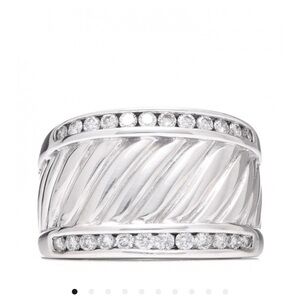 David Yurman Sterling Silver Diamond Cable Cigar Band Ring Size 7 with pouch!